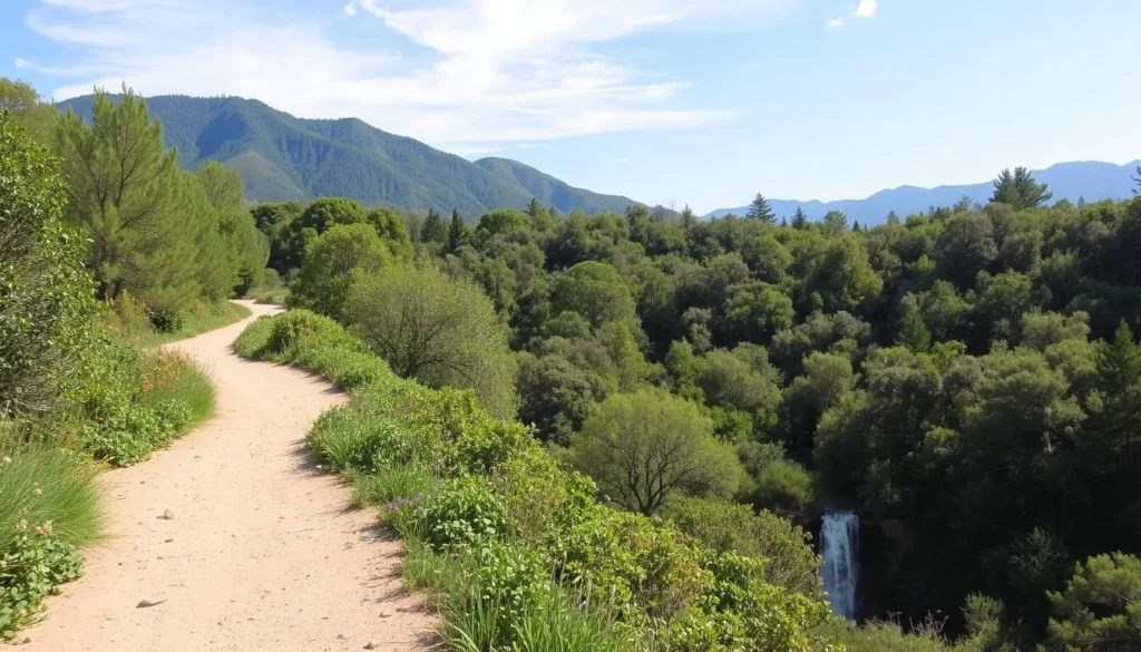 Image of North Etiwanda Preserve's scenic trail leading to a waterfall