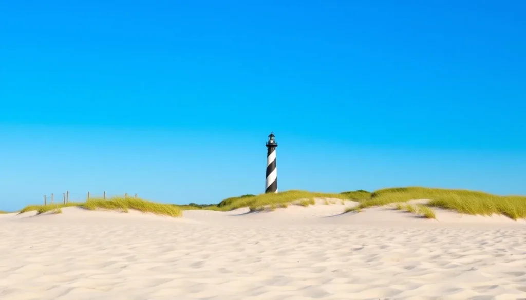 Image of Ocracoke Island's beach with the Ocracoke Lighthouse in the background
