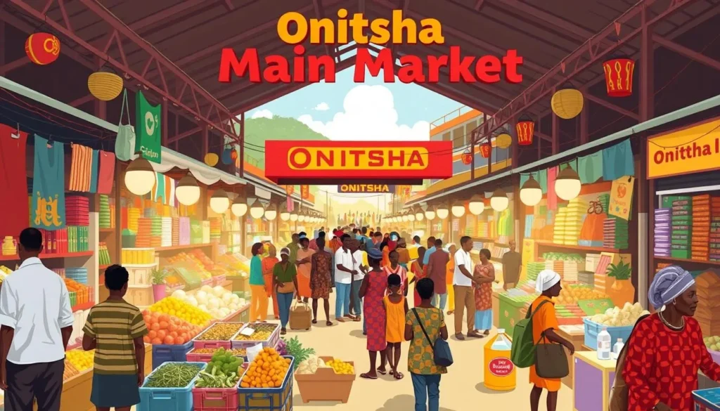 Image of Onitsha Main Market with vibrant colors and bustling activity