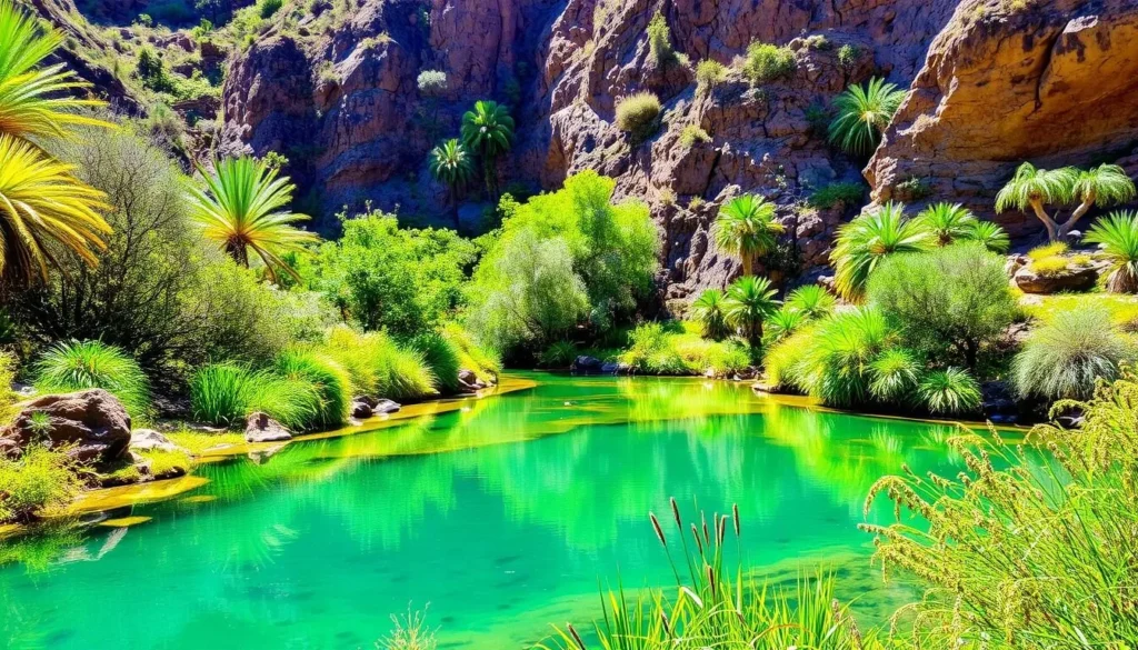 Image of Pacoima Canyon waterhole with lush vegetation