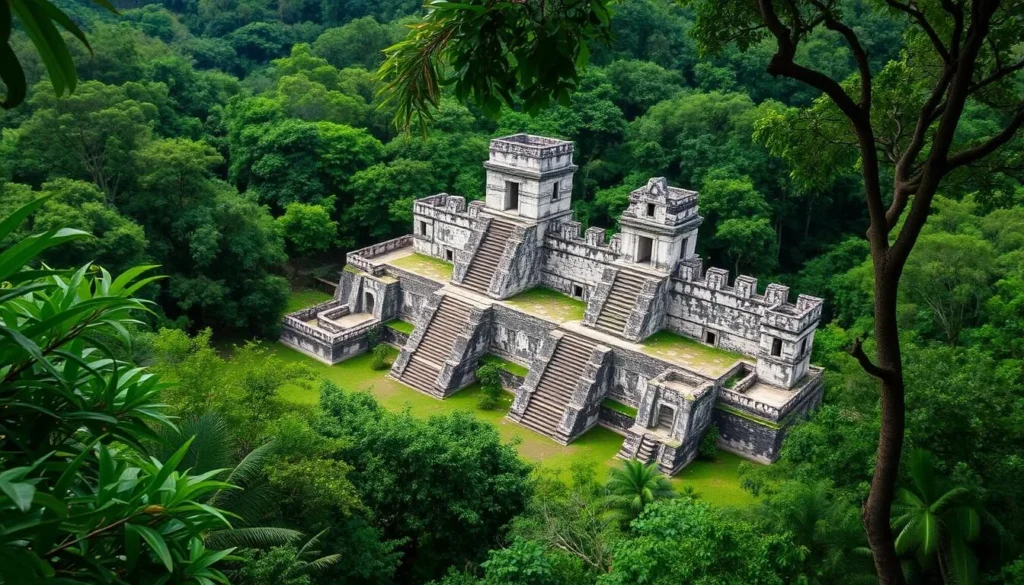 Image of Palenque Ruins with jungle surroundings