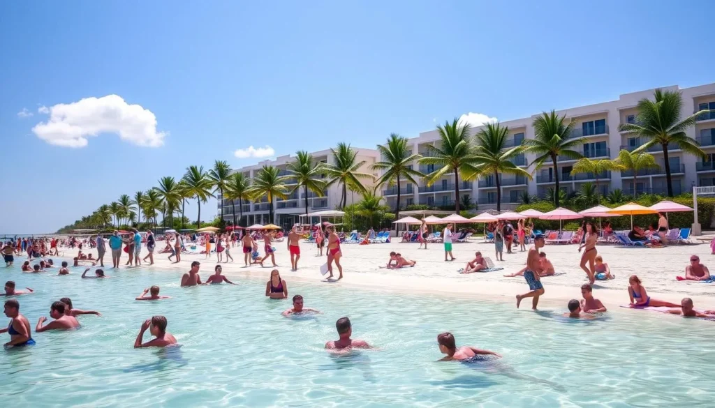 Image of Palm Beach, Florida, with a sunny sky and people enjoying beach activities