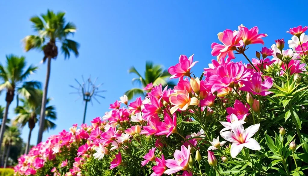 Image of Palm Beach during spring with blooming flowers and clear skies