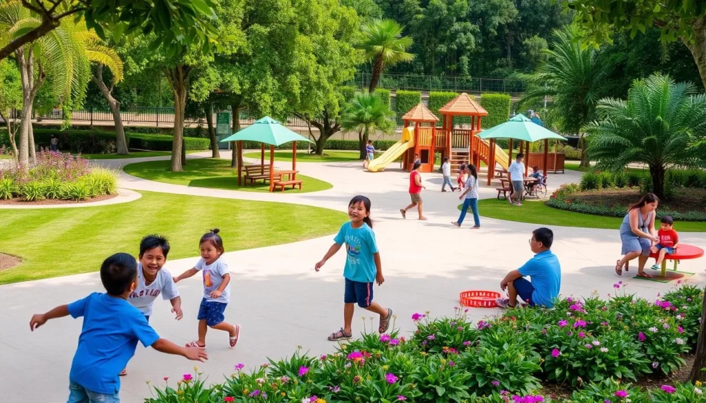 Image of Parque Bicentenario with children playing and families enjoying the facilities