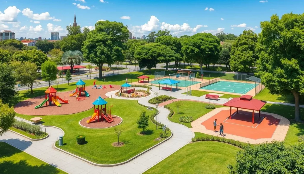 Image of Parque Vicente Guerrero with playgrounds, picnic areas, and sports facilities
