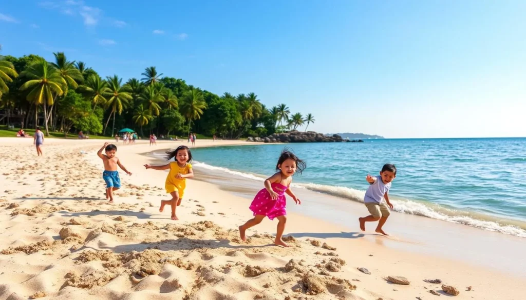 Image of Pasir Ris Park beach with kids playing