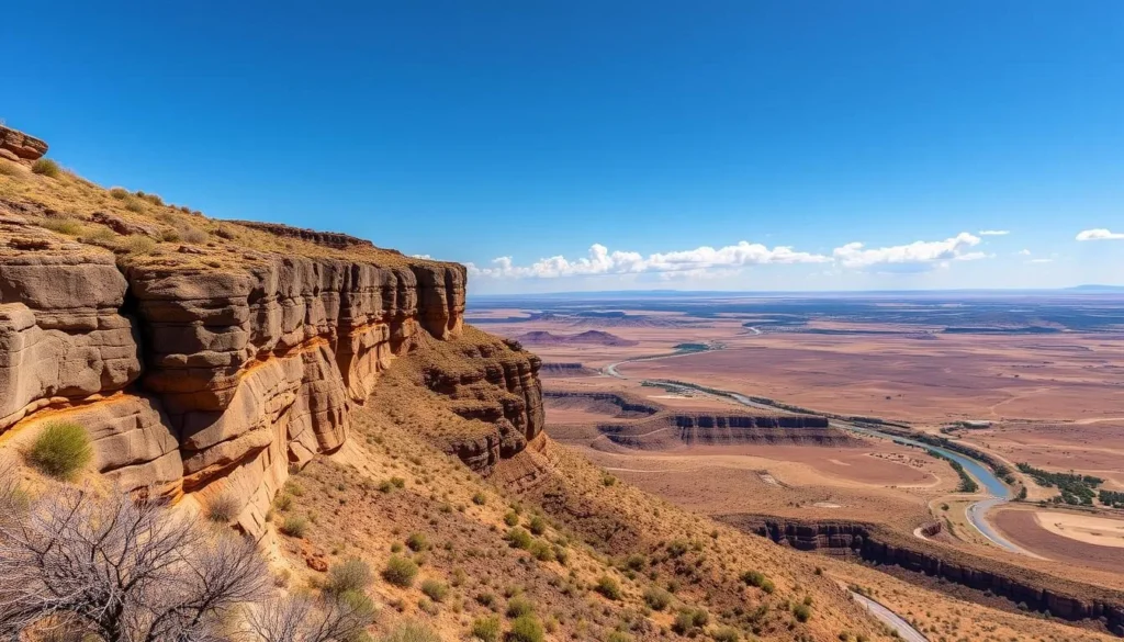 Image of Petroglyph National Monument's volcanic escarpment along the Rio Grande Valley