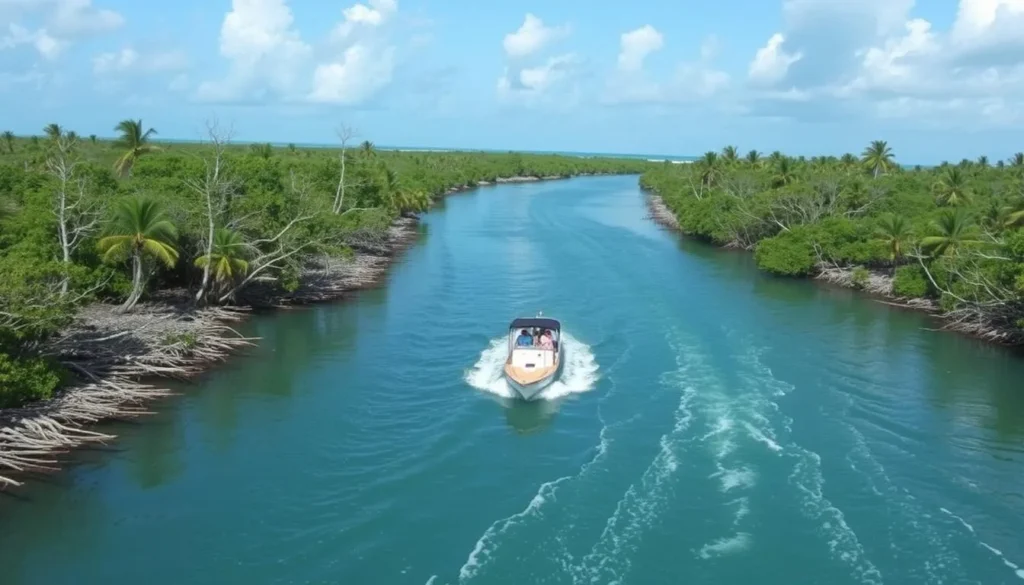 Image of Pigeon Creek San Salvador Bahamas with a boat tour