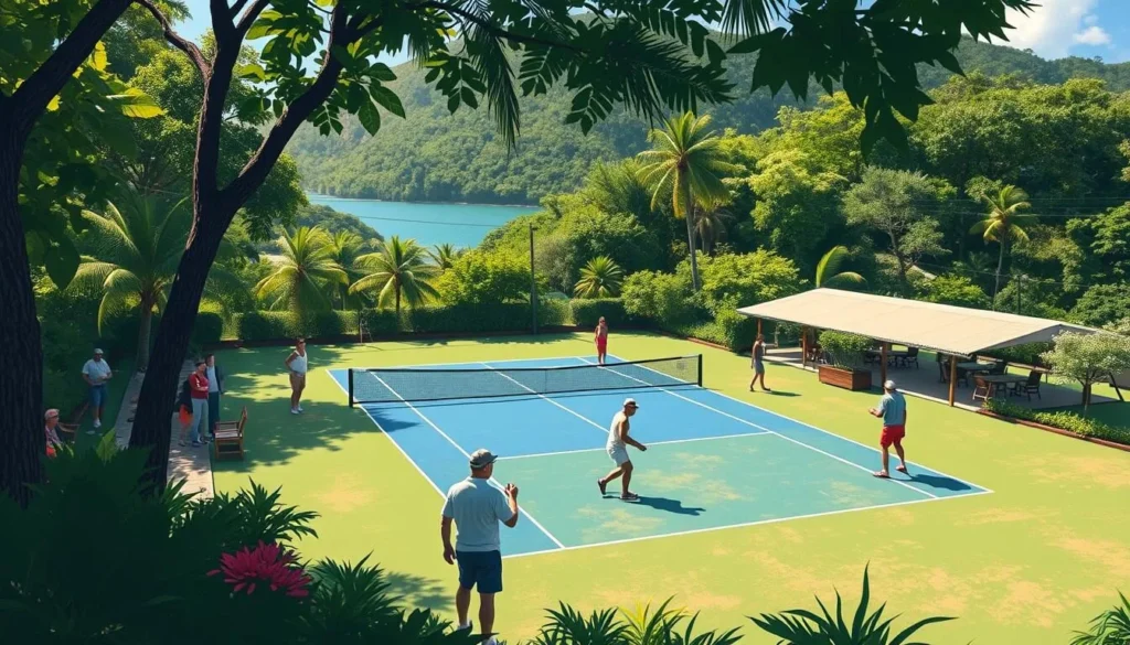 Image of Pitcairn Island's Aute Valley tennis court during the Tennis Tournament Weekend