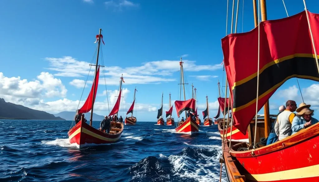 Image of Pitcairn Island's longboats setting out to sea for the Annual Fishing Competition
