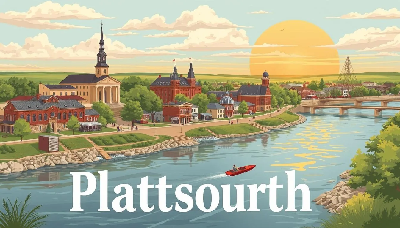 Image of Plattsmouth, Nebraska, showcasing its riverside charm and historical landmarks