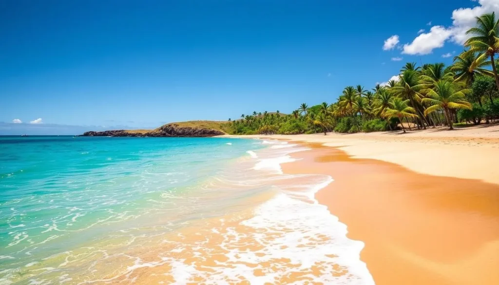 Image of Poipu Beach with clear blue waters and sandy shoreline