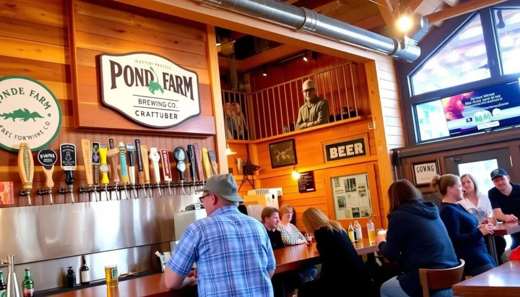 Image of Pond Farm Brewing Co.'s taproom with a variety of craft beers on tap
