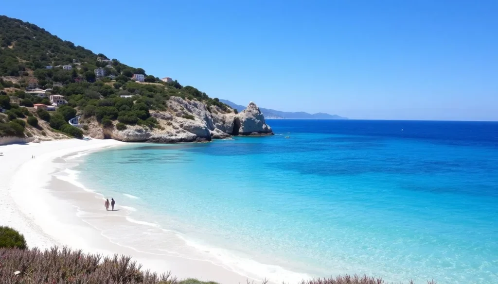 Image of Porto-Vecchio's Palombaggia Beach with fine white sand and turquoise water
