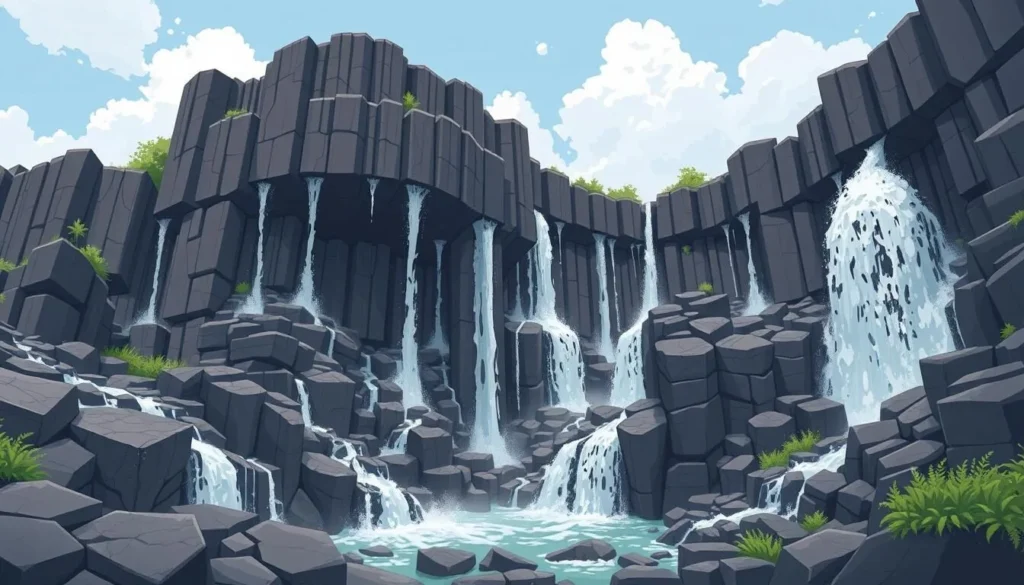 Image of Prismas Basálticos' hexagonal basalt columns and waterfalls