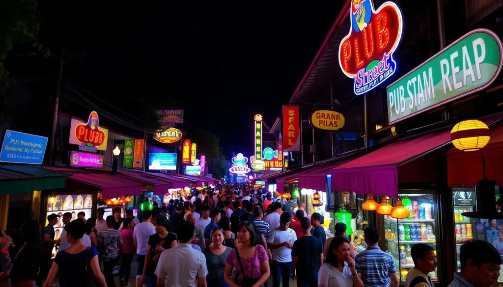 Image of Pub Street in Siem Reap at night