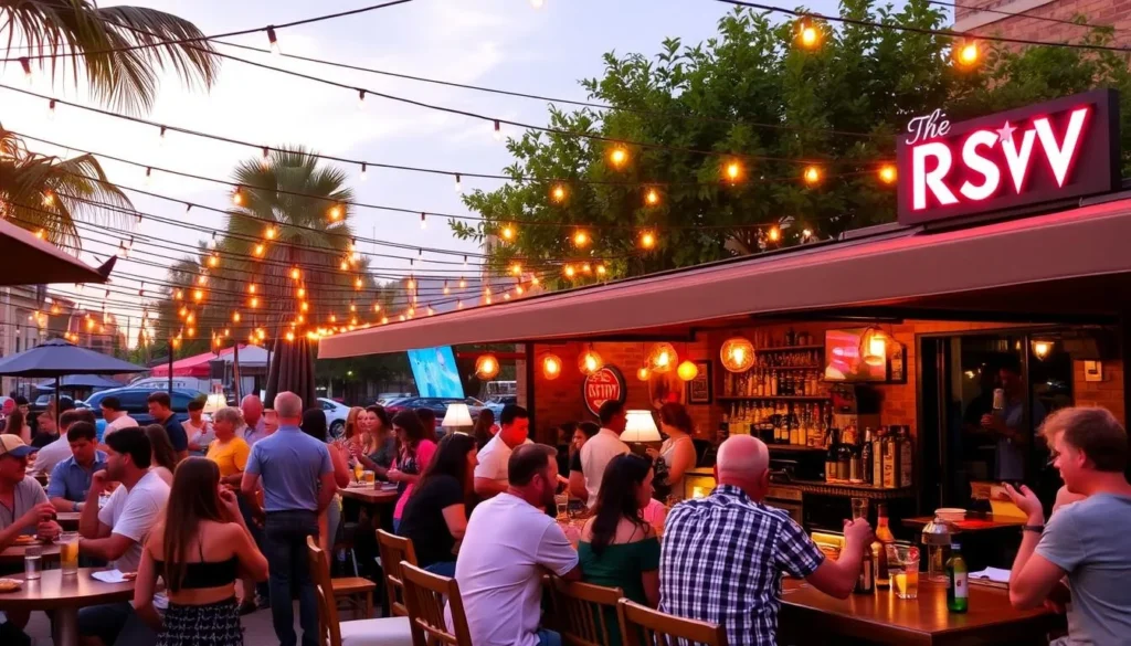 Image of RSVP restaurant's outdoor bar with a lively atmosphere