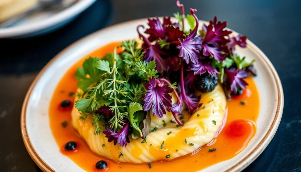 Image of Restaurant JAG's signature dish featuring native Savoie herbs