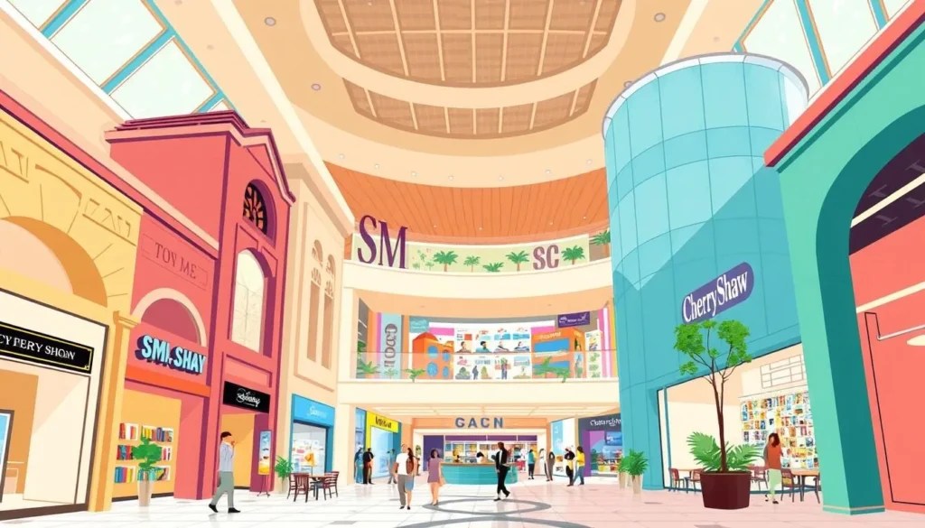Image of SM Cherry Shaw's interior, showing a variety of shops and dining options.