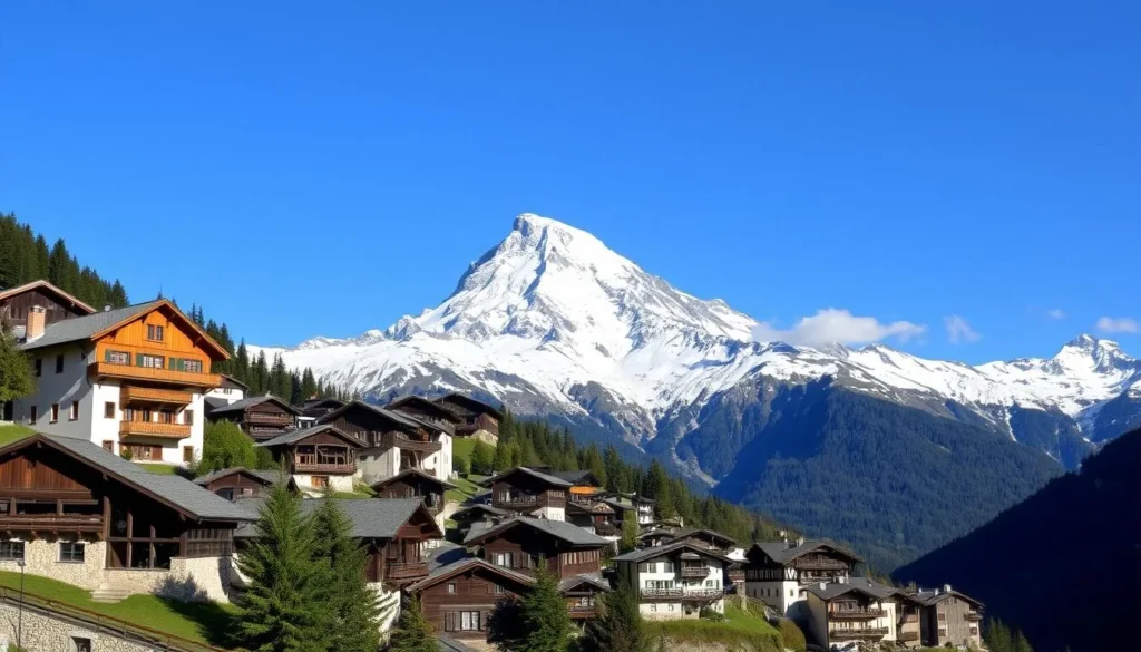 Image of Saas-Fee village with Dom mountain in the background