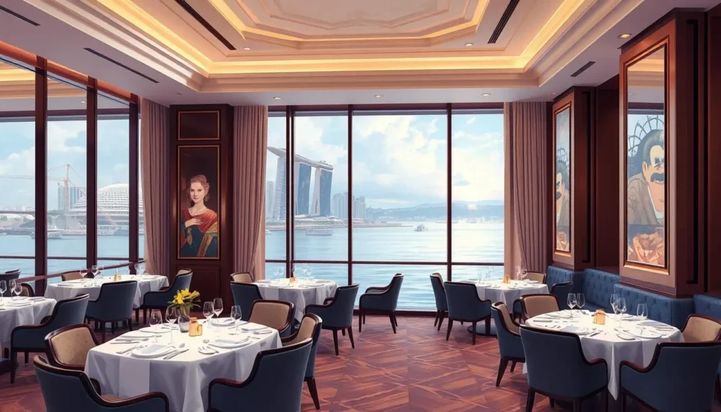 Image of Saint Pierre's elegant dining room with a view of Marina Bay