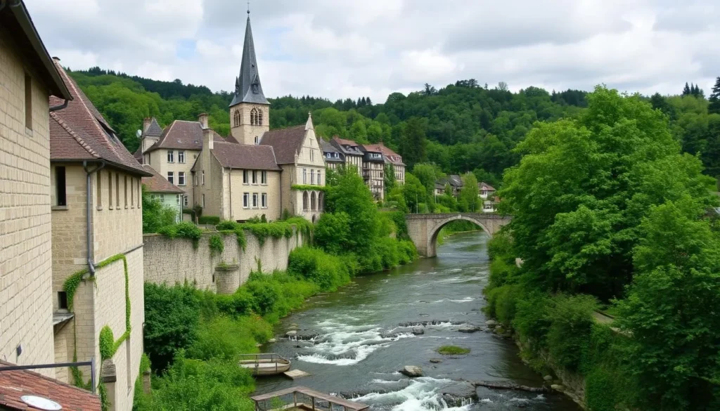 Image of Saint-Ursanne medieval town with the Doubs River in the background