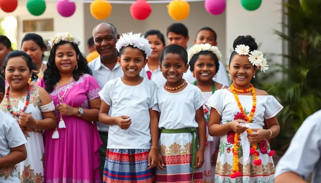Image of Samoan children celebrating White Sunday with their families