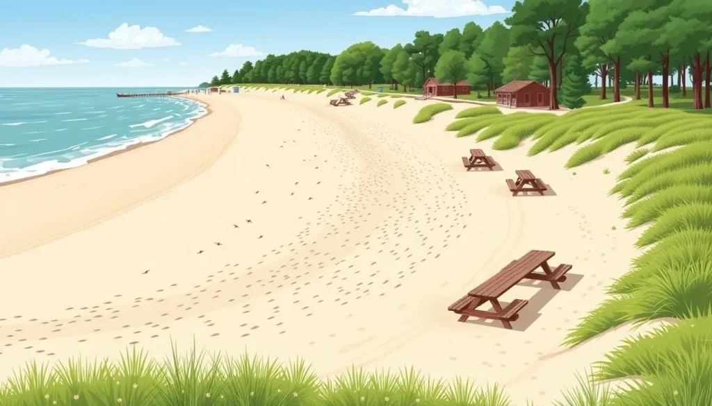 Image of Sand Dollar Beach with its crescent-shaped shoreline and picnic tables