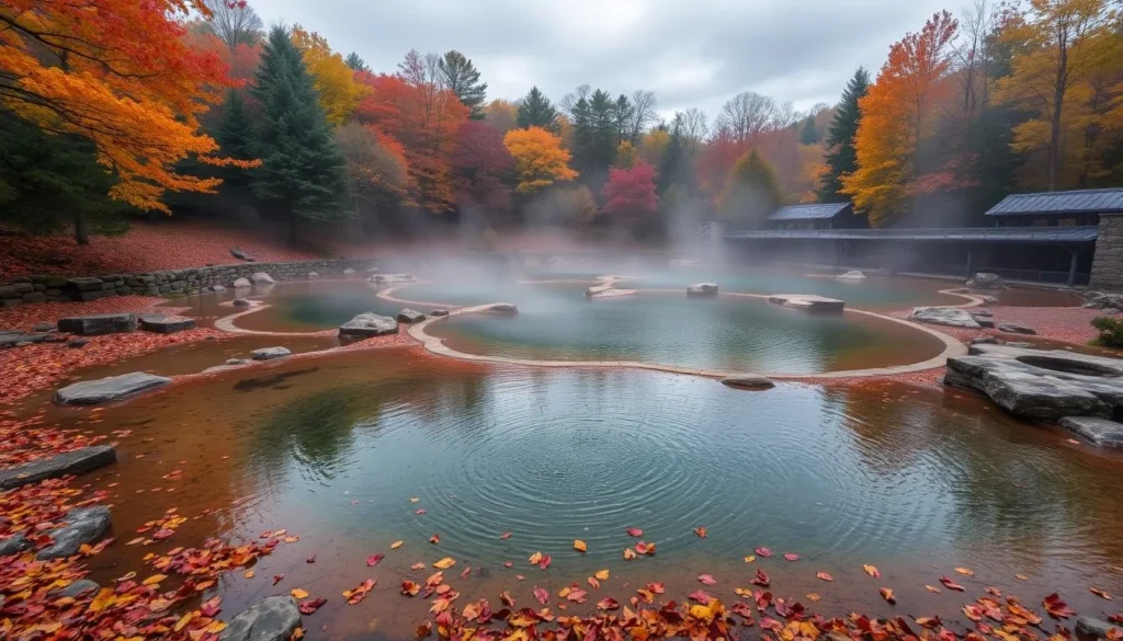 Image of Saratoga Spa State Park's natural mineral springs and fall foliage