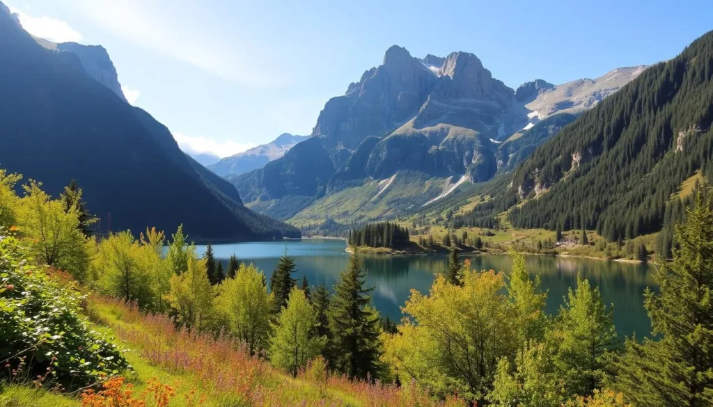 Image of Seebergsee Lake surrounded by mountains and lush greenery