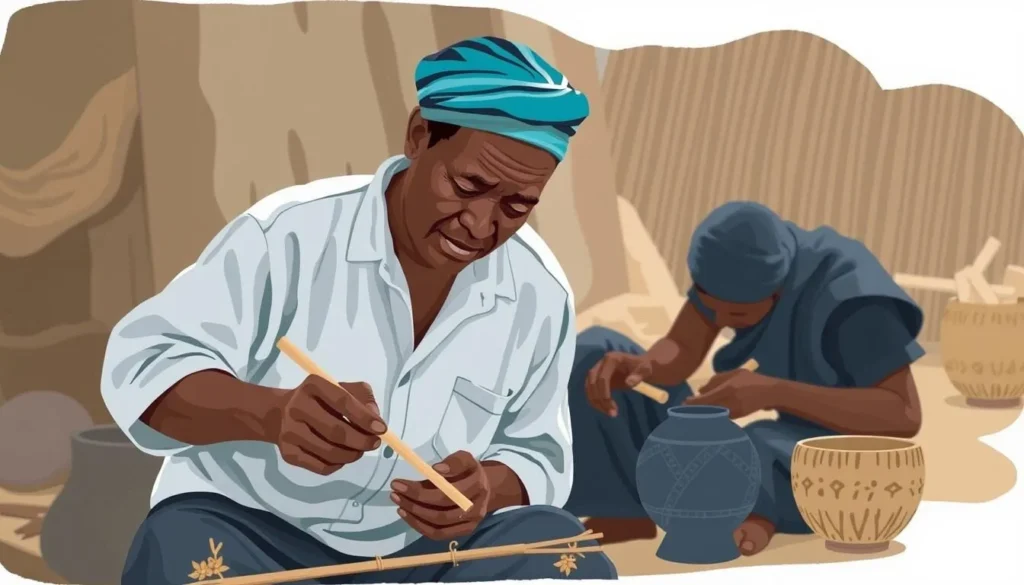 Image of Senufo artisans at work, creating traditional crafts