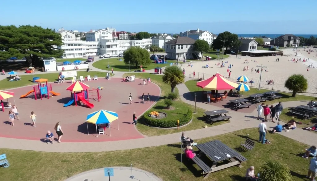 Image of Seven Presidents Beach with a playground and picnic areas.