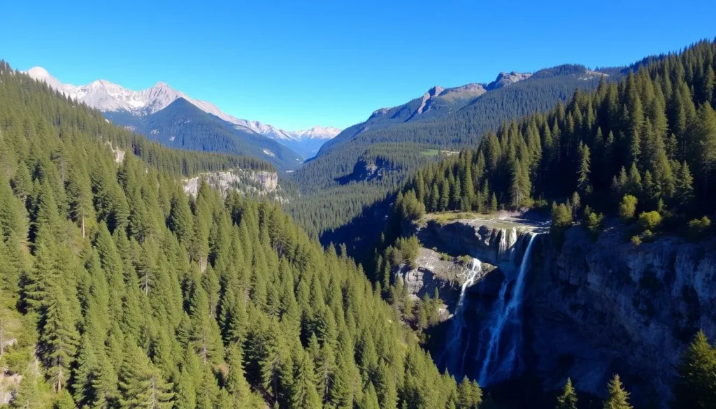 Image of Sierra Fría mountains with pine forests and waterfalls
