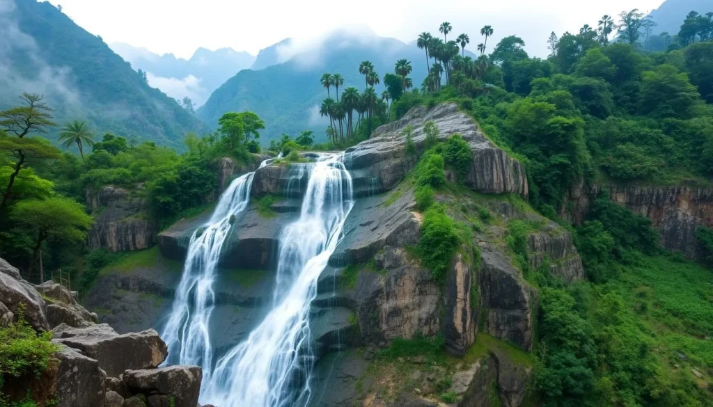 Image of Silver Waterfall in Sapa, Vietnam, cascading down a rocky slope