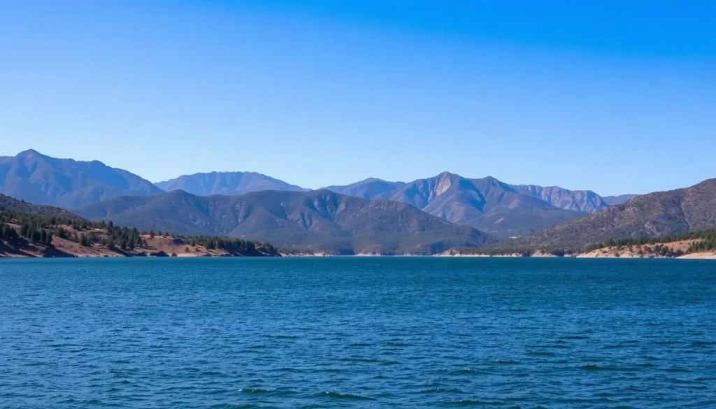 Image of Silverwood Lake State Recreation Area with a serene lake and surrounding mountains.