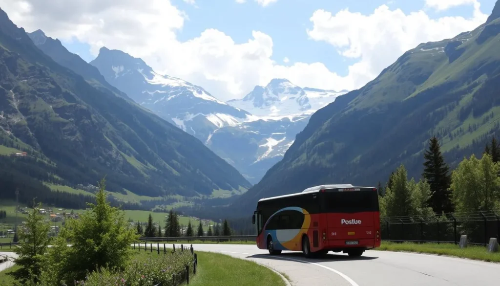 Image of Simplon Pass with a PostBus driving through the Ganter Valley