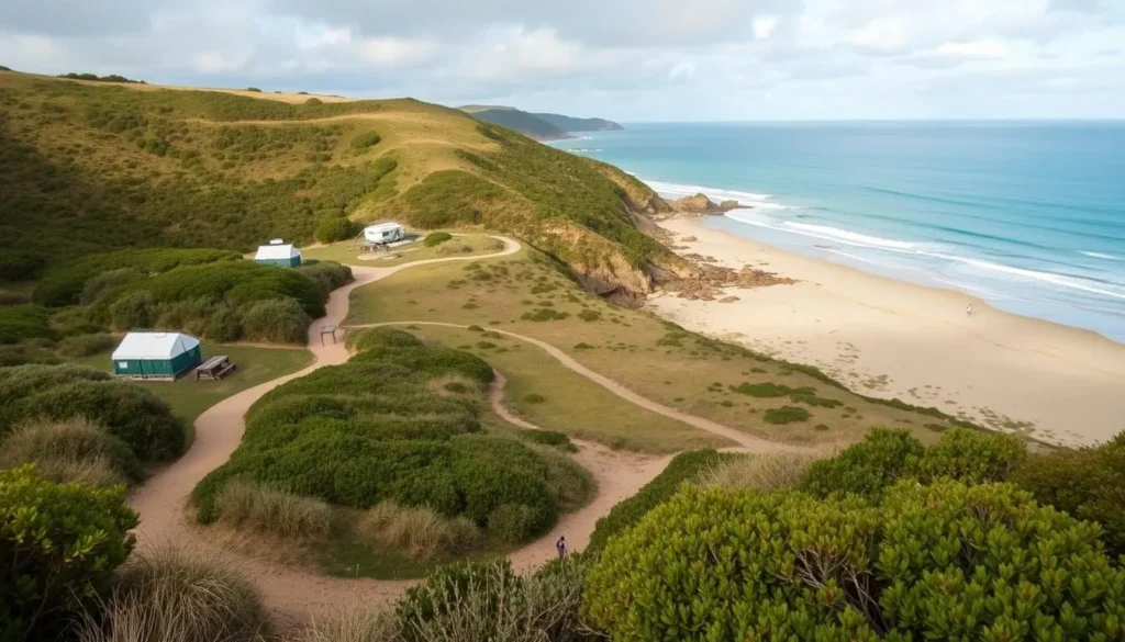Image of Smalleys Beach with its secluded camping sites and private pathways
