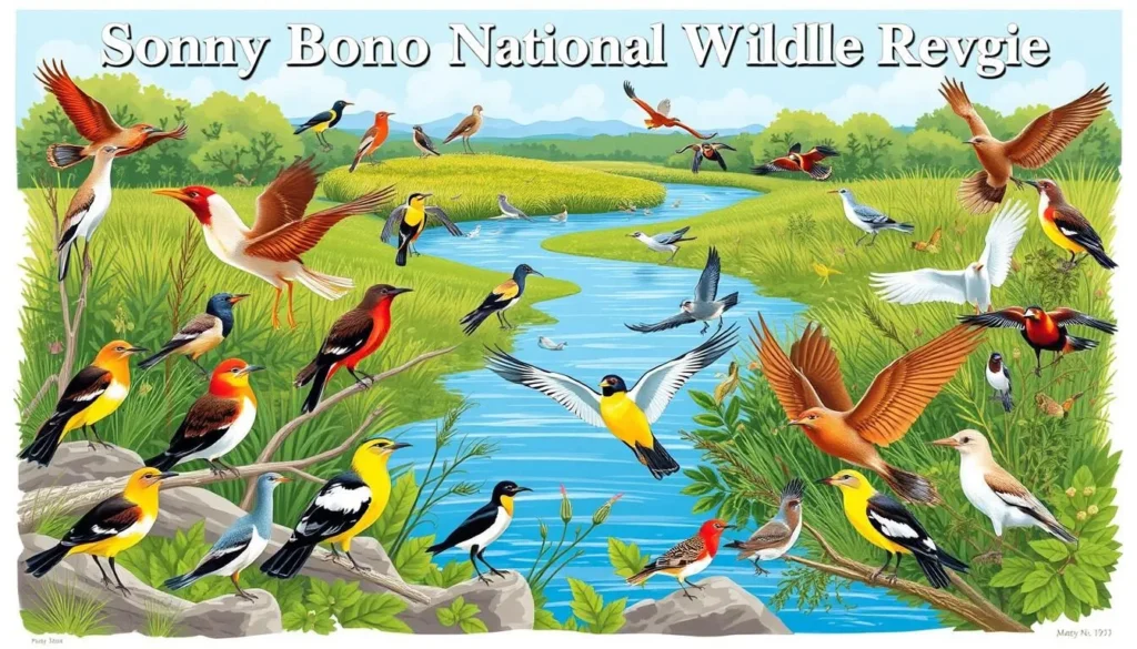 Image of Sonny Bono National Wildlife Refuge with diverse bird species
