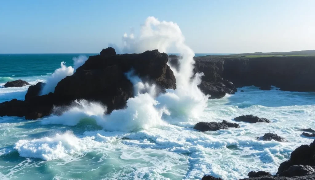 Image of Spouting Horn with waves crashing against the shore
