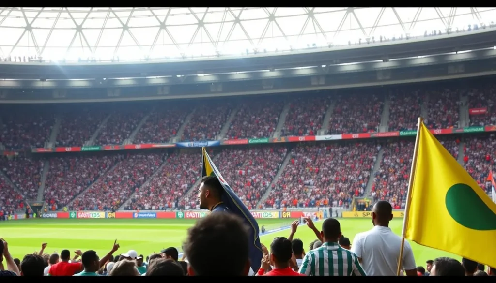 Image of Stade Amani stadium during a lively football match
