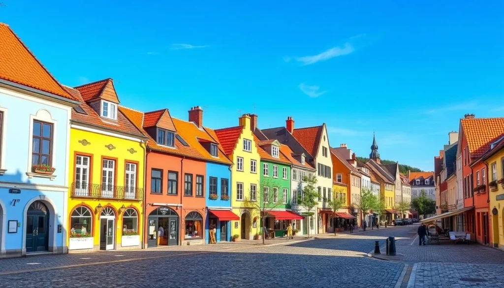 Image of Stans town center with its cobblestone streets and colorful buildings