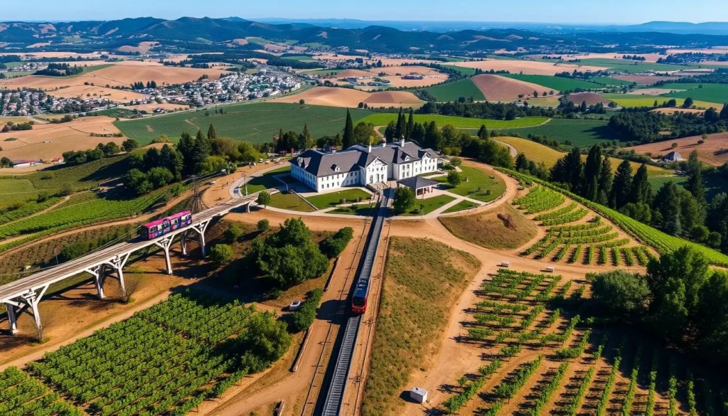 Image of Sterling Vineyards' aerial tram and hilltop winery