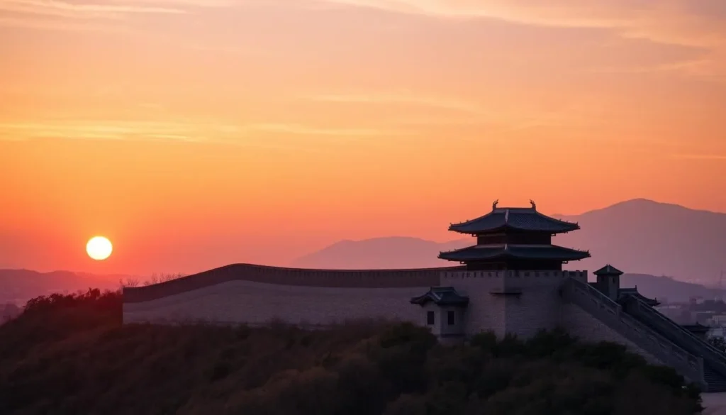 Image of Suwon Hwaseong Fortress at sunset