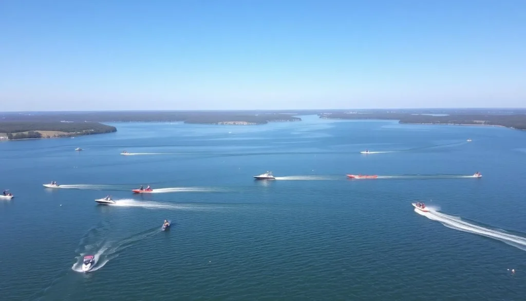 Image of Table Rock Lake with various water sports and fishing activities