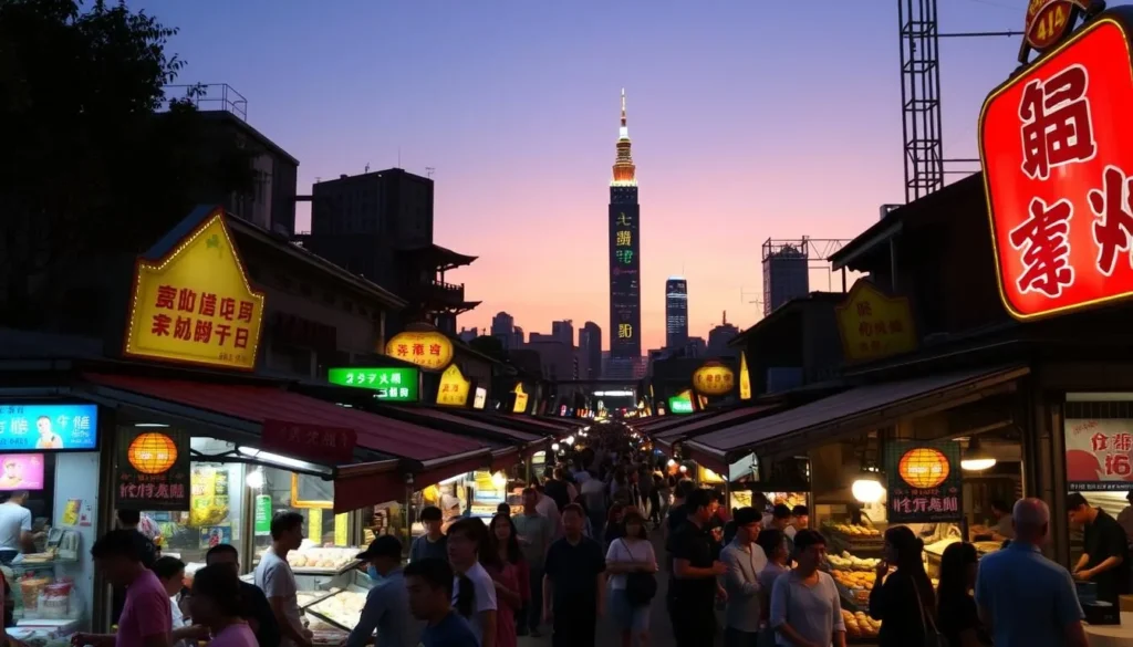 Image of Taipei's night markets at dusk