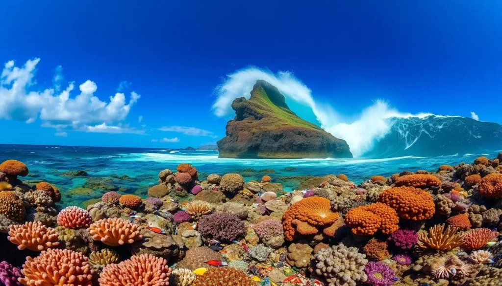 Image of Teahupo'o's coral reef and wave formation