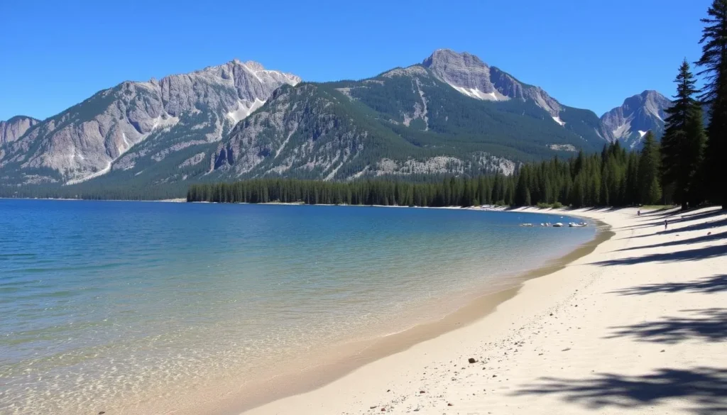 Image of Tenaya Lake's East Beach with sandy shoreline
