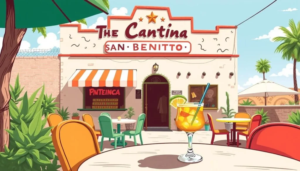 Image of The Cantina at San Benito House with outdoor seating and a margarita on the table