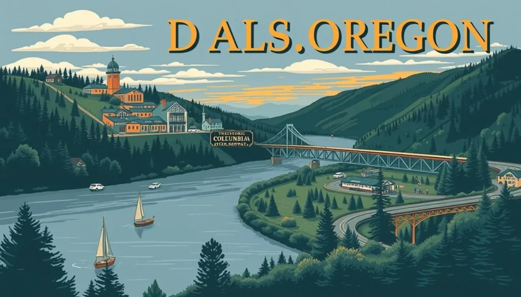 Image of The Dalles Oregon attractions with a view of the Historic Columbia River Highway