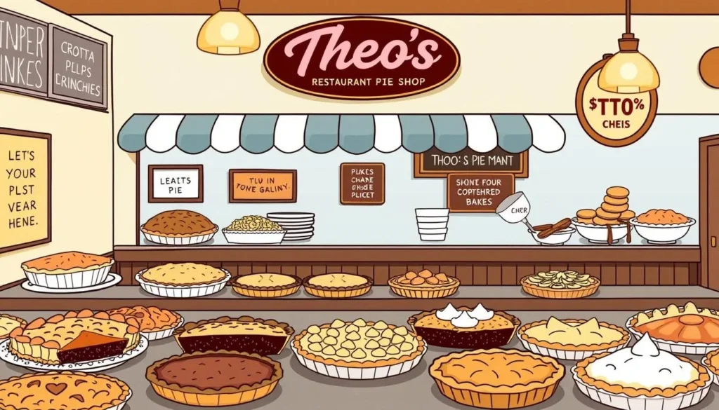 Image of Theo's Restaurant and Pie Shop with a variety of homemade pies